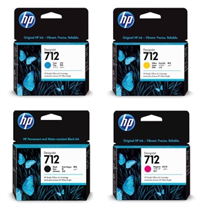 Fuldt sæt blæk HP 712 blækpatroner til HP Designjet